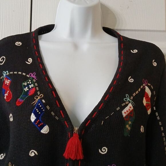 Planet & Co  Petite black holiday Christmas stocking cardigan Sz SP - Picture 4 of 11